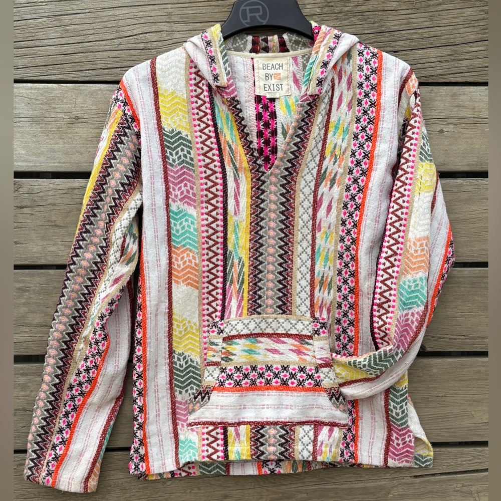 Exist Multi-Color Striped Aztec Hooded Sweater